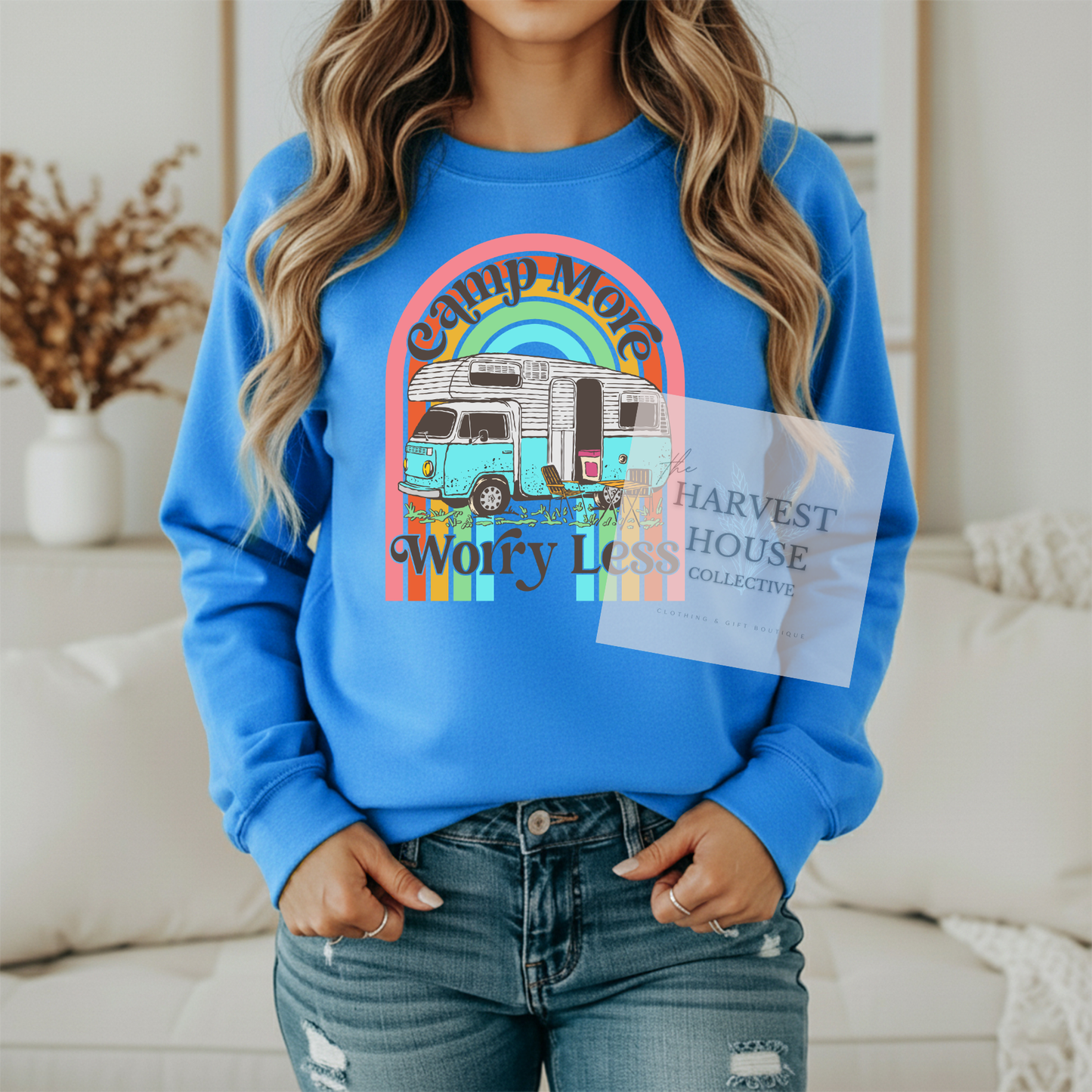 Camp More Worry Less Gildan Crewneck & Hoodie