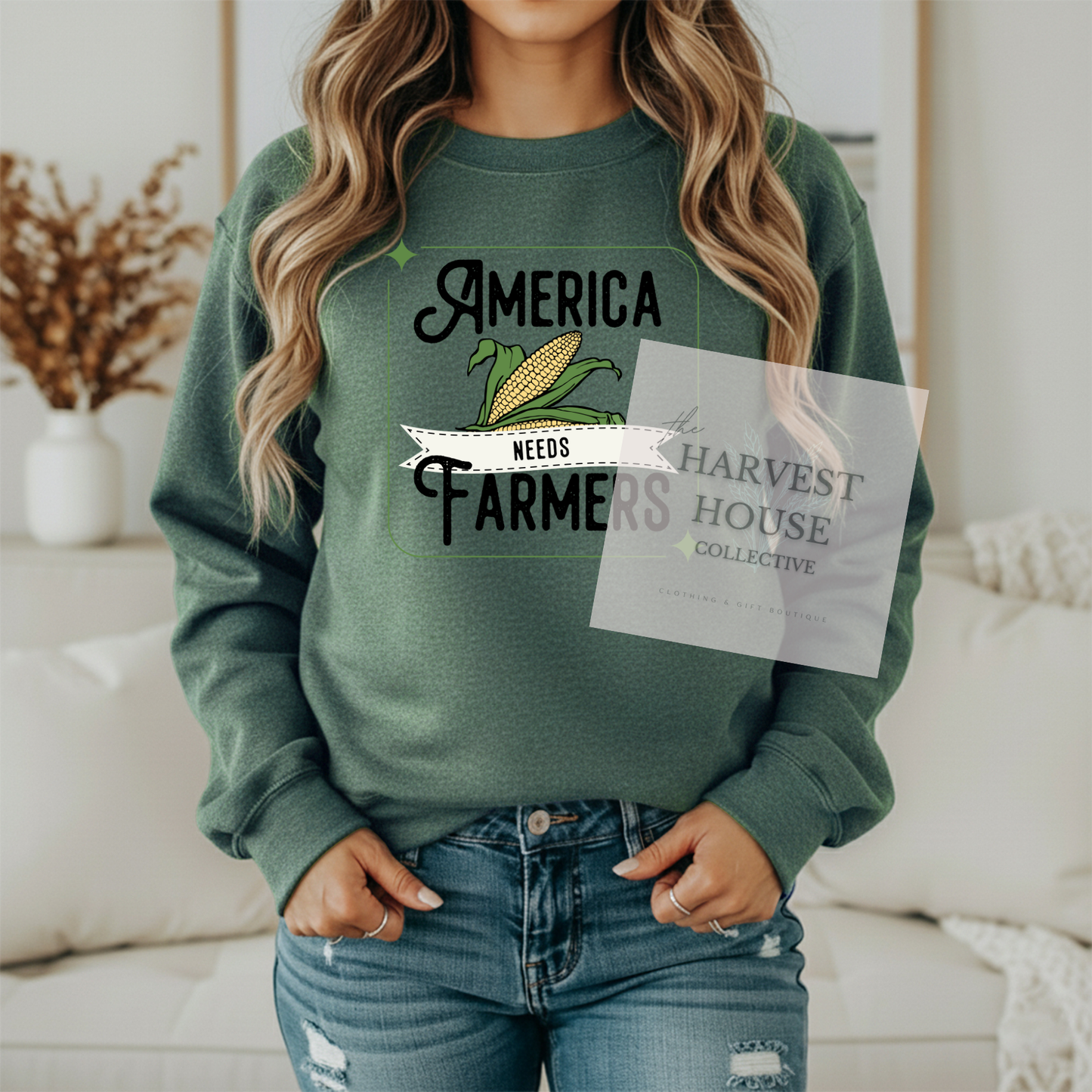 America Needs Farmers Black Writing Gildan Crewneck & Hoodie