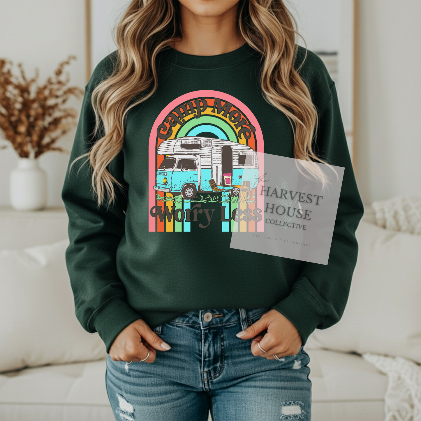 Camp More Worry Less Gildan Crewneck & Hoodie