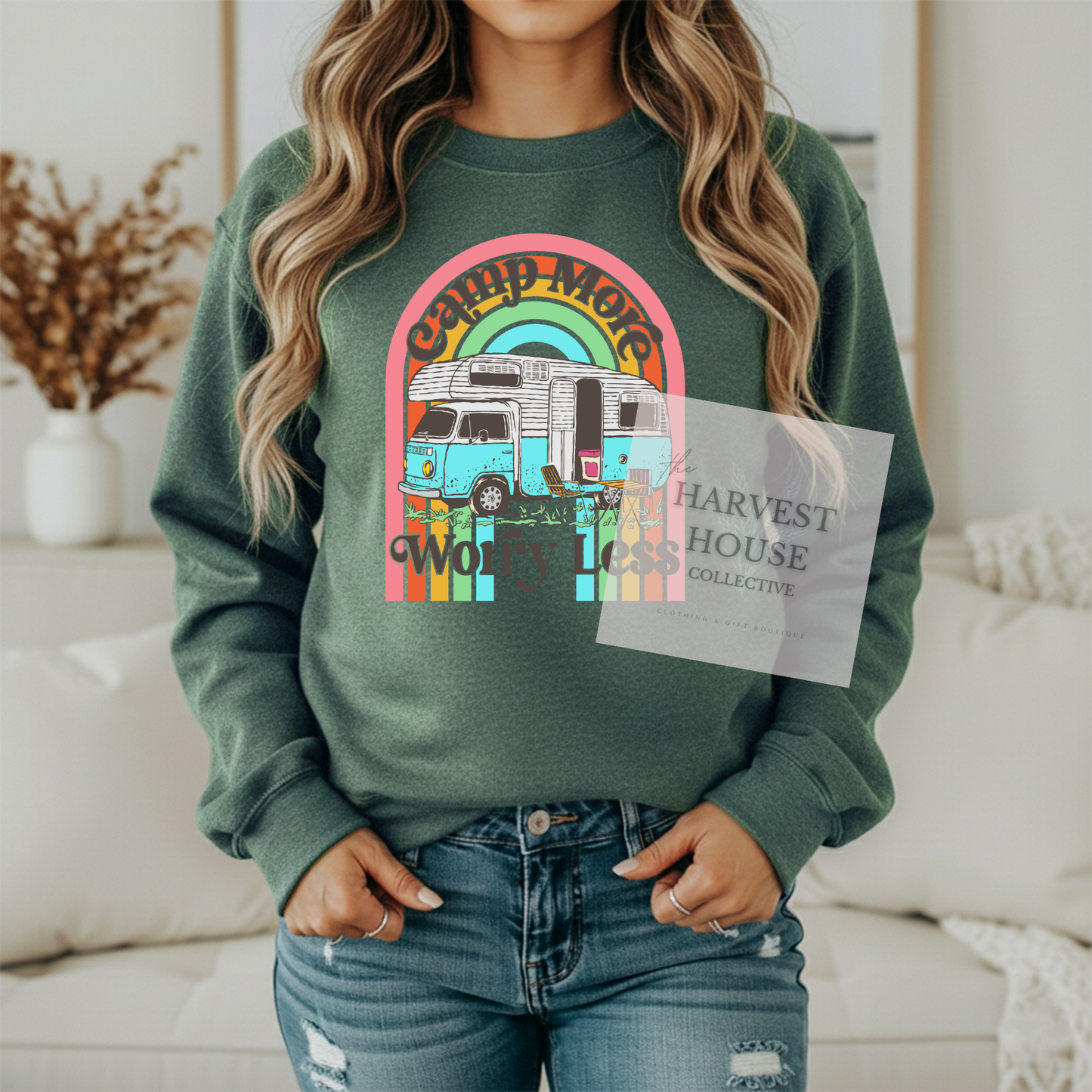Camp More Worry Less Gildan Crewneck & Hoodie