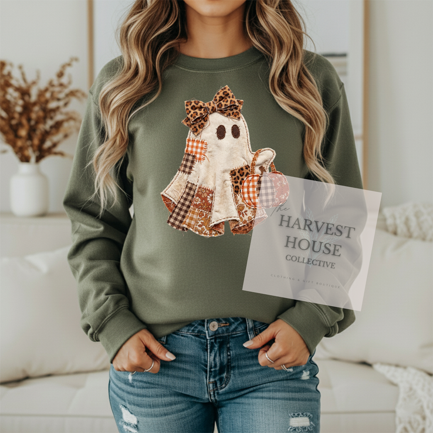 Patchwork Ghostie Gildan Crewneck and Hoodie
