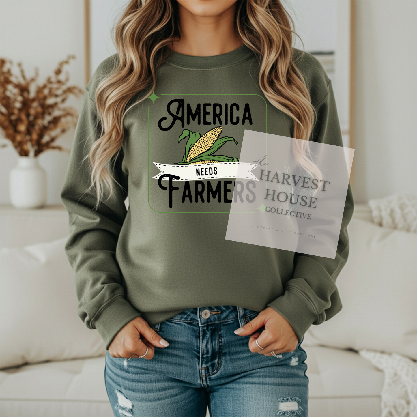 America Needs Farmers Black Writing Gildan Crewneck & Hoodie