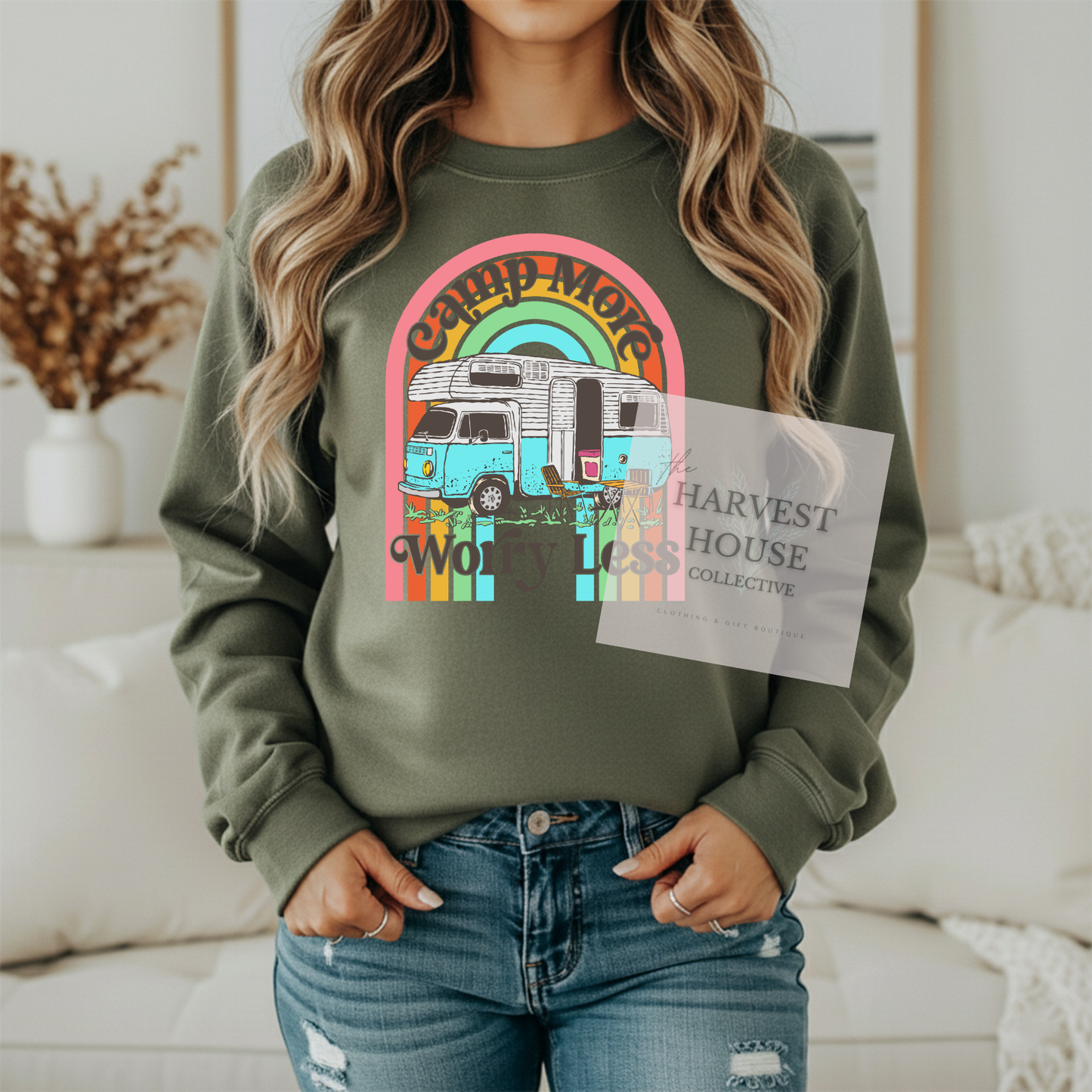 Camp More Worry Less Gildan Crewneck & Hoodie