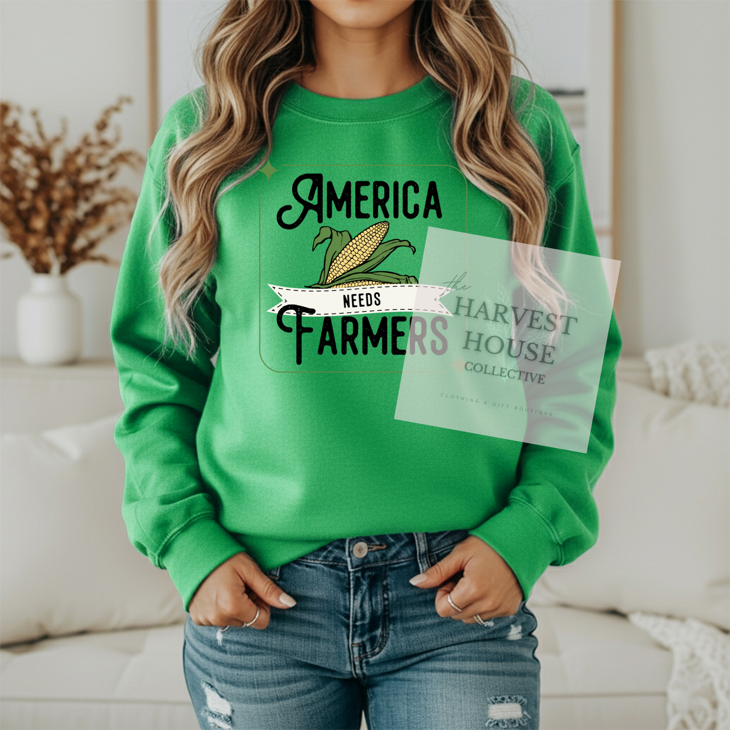 America Needs Farmers Black Writing Gildan Crewneck & Hoodie