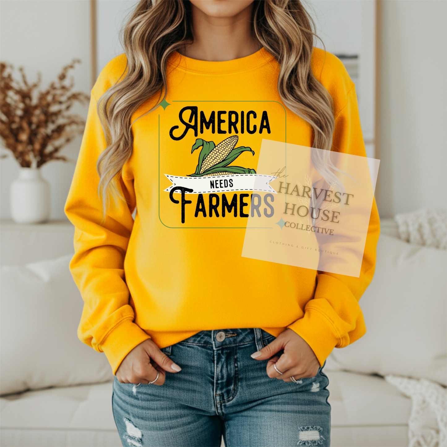 America Needs Farmers Black Writing Gildan Crewneck & Hoodie