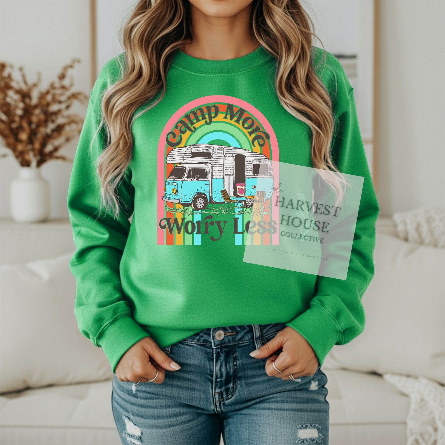 Camp More Worry Less Gildan Crewneck & Hoodie