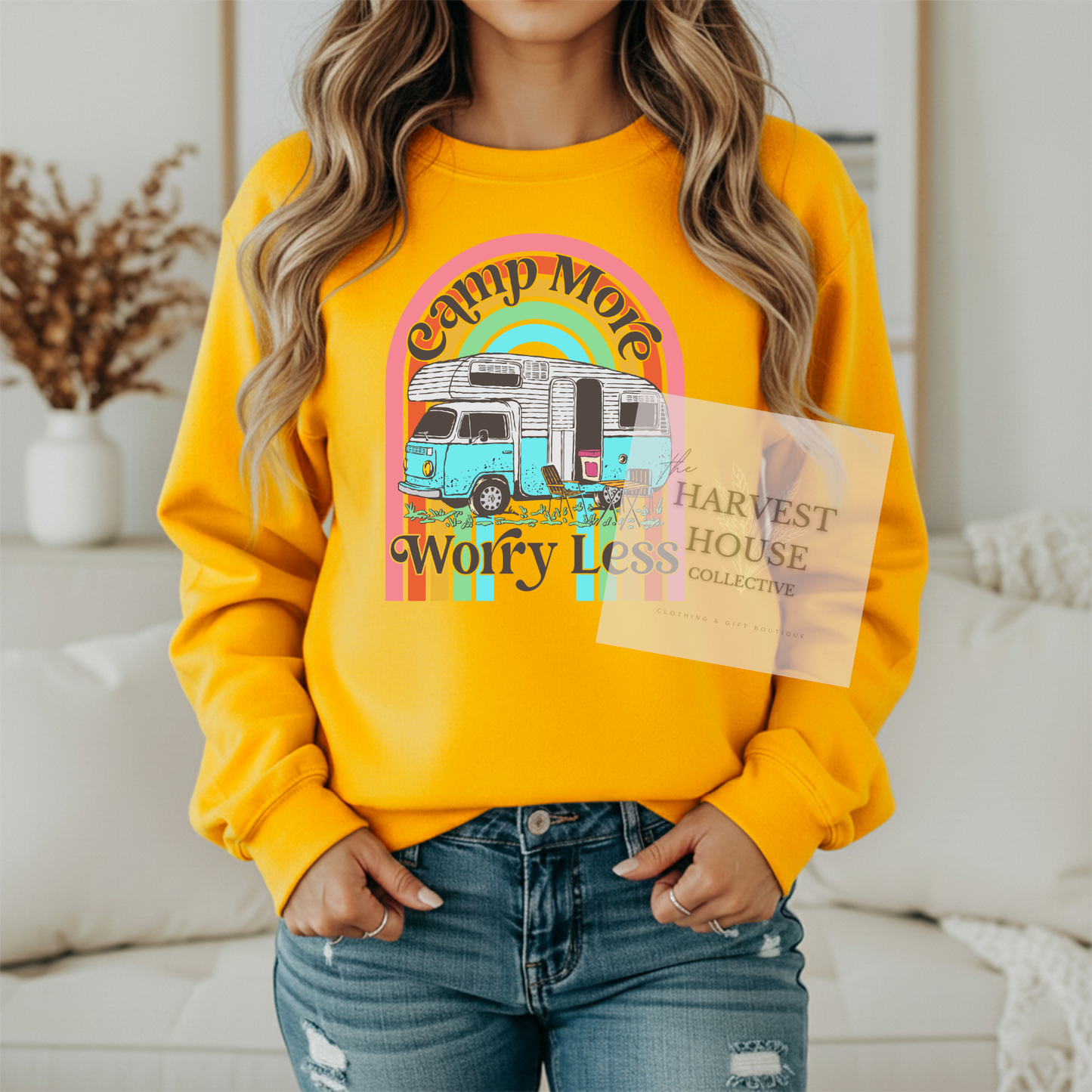 Camp More Worry Less Gildan Crewneck & Hoodie