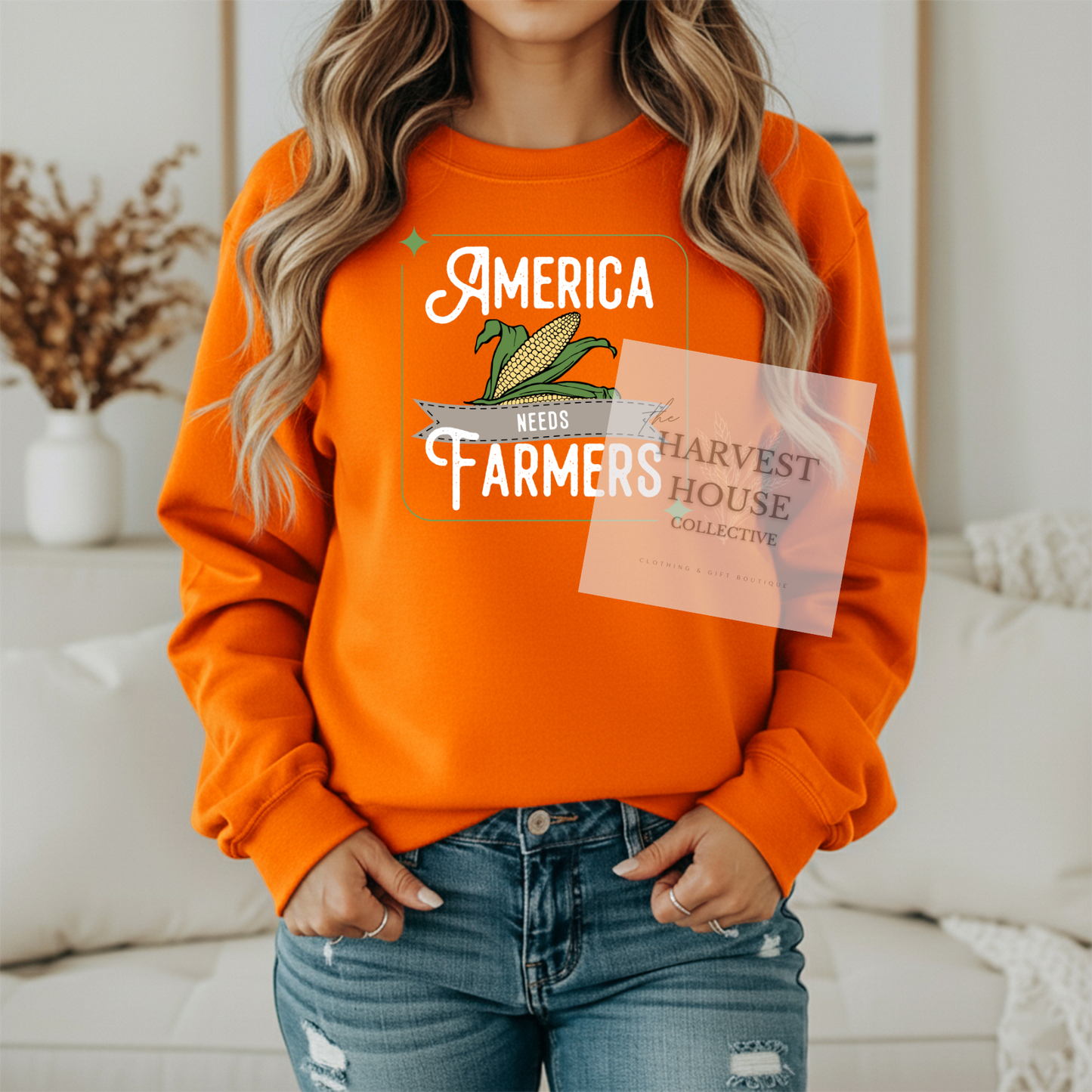 America Needs Farmers White Writing Gildan Crewneck & Hoodie