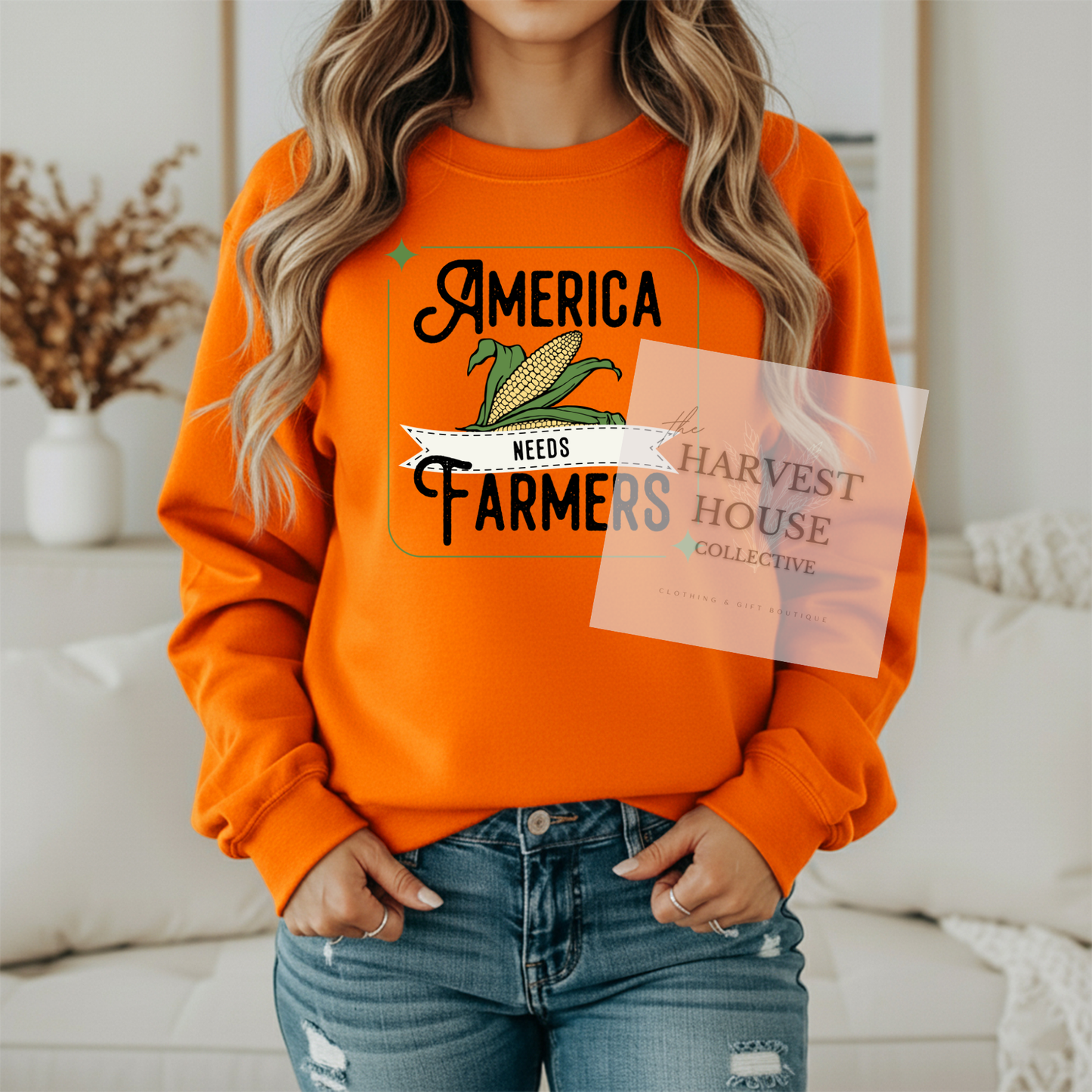 America Needs Farmers Black Writing Gildan Crewneck & Hoodie