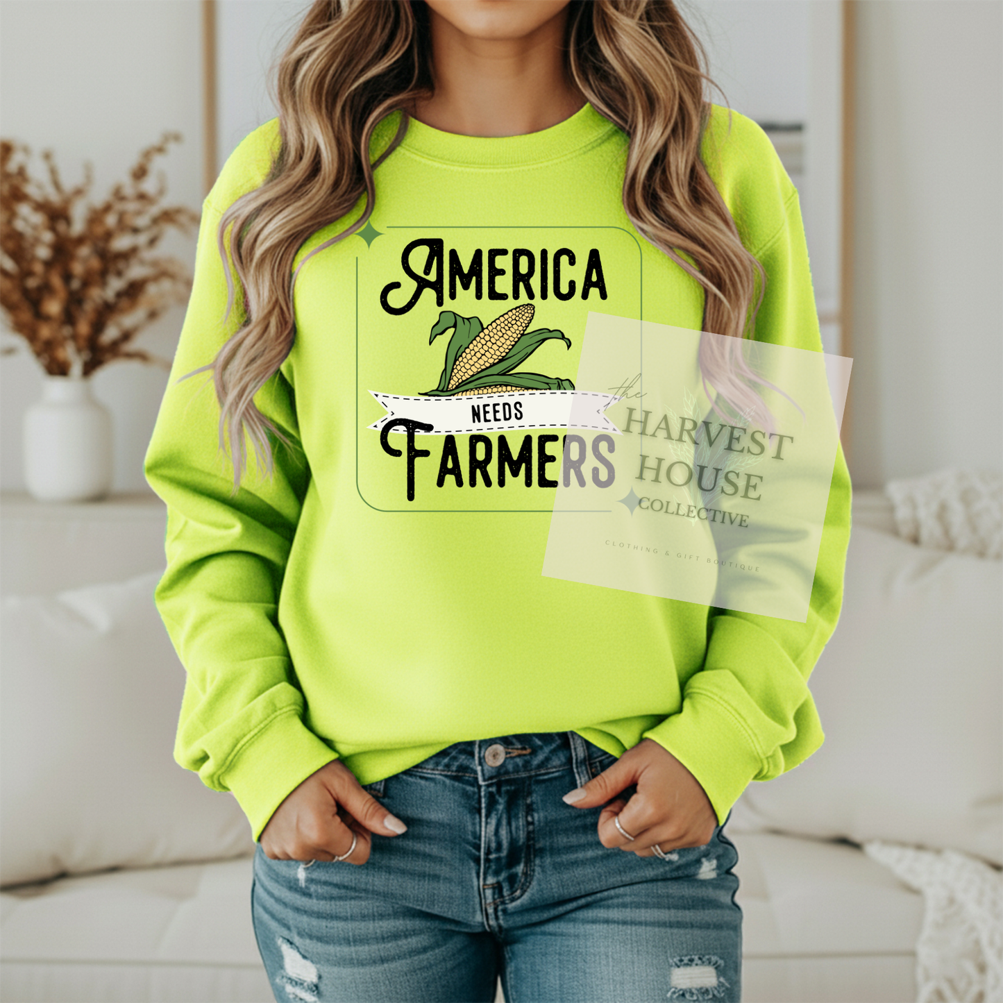America Needs Farmers Black Writing Gildan Crewneck & Hoodie