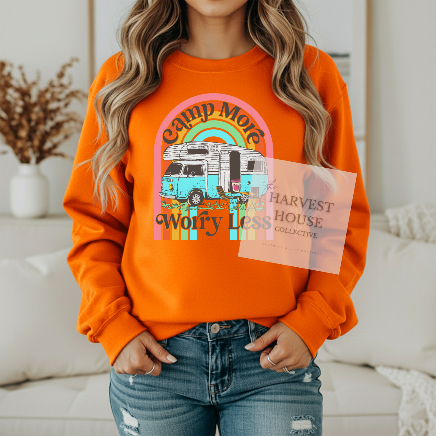 Camp More Worry Less Gildan Crewneck & Hoodie