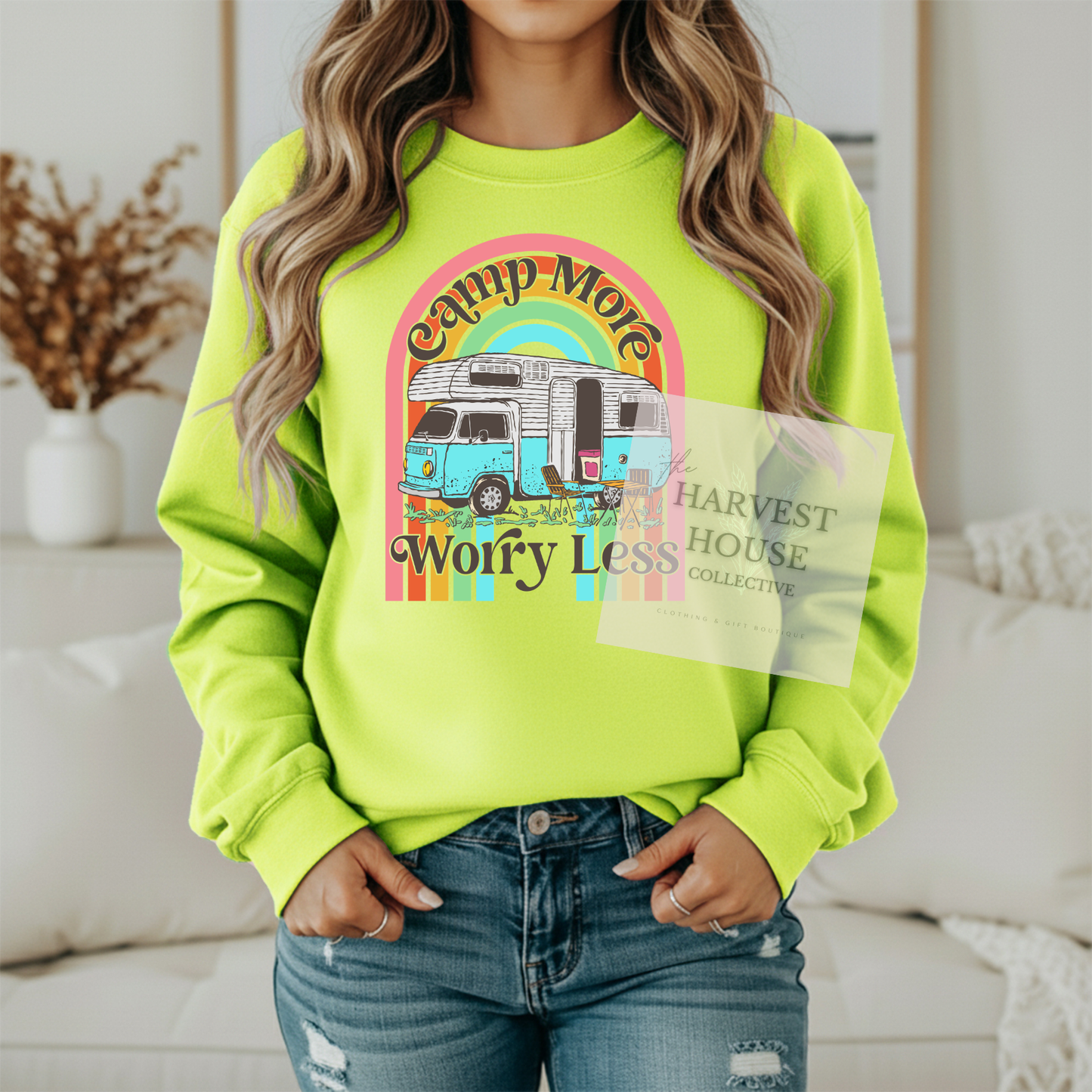 Camp More Worry Less Gildan Crewneck & Hoodie