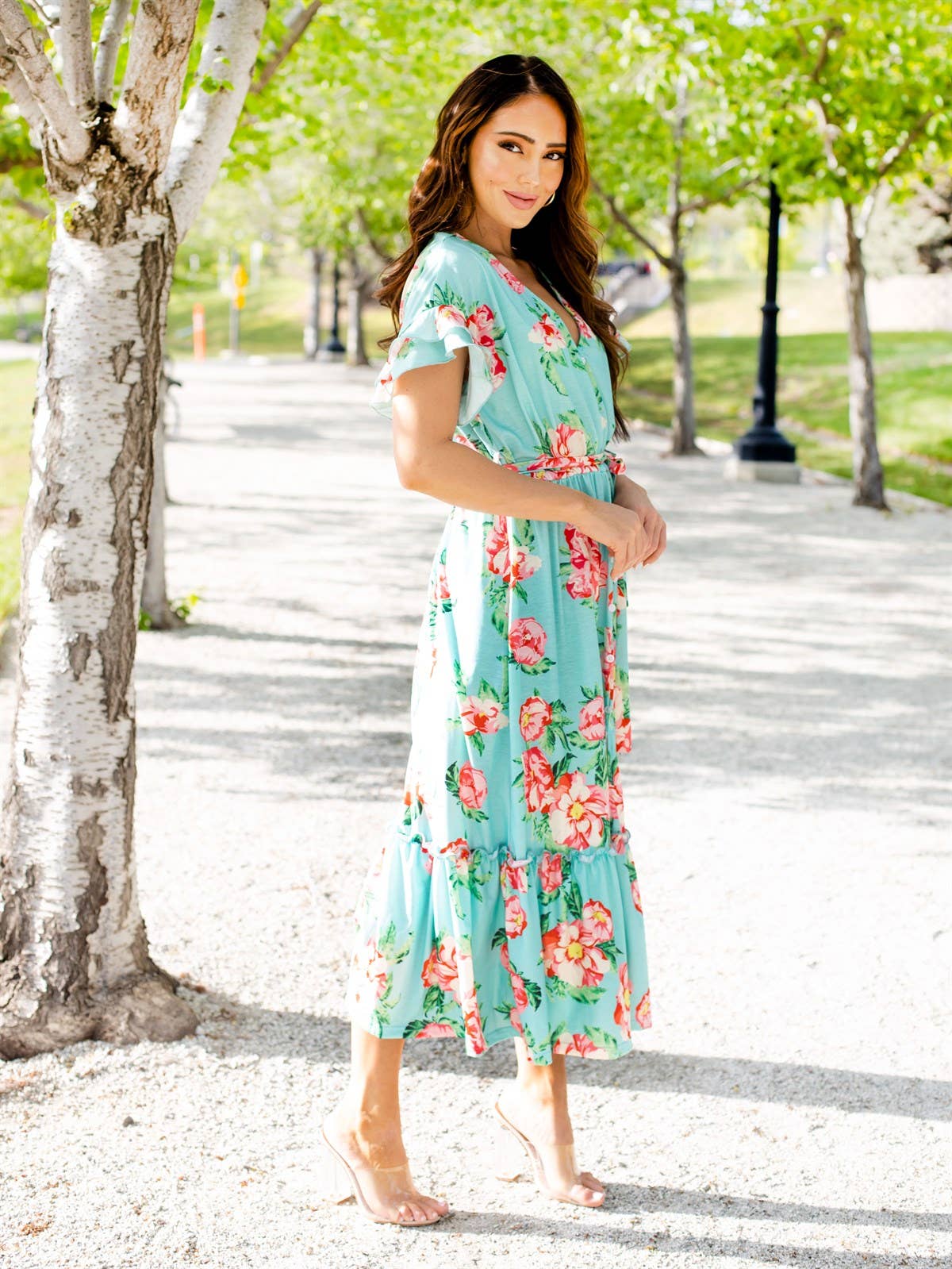 Floral Pattern Tie Waist Whitney Dress