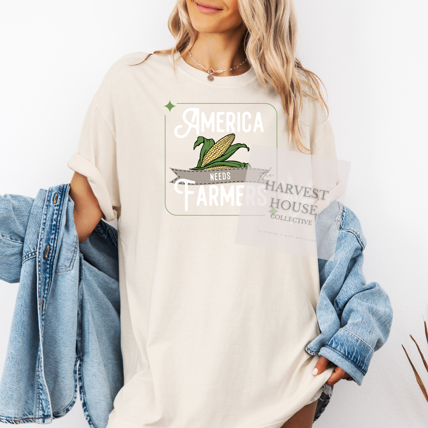 America Needs Farmeres White Writing Comfort Color Tee