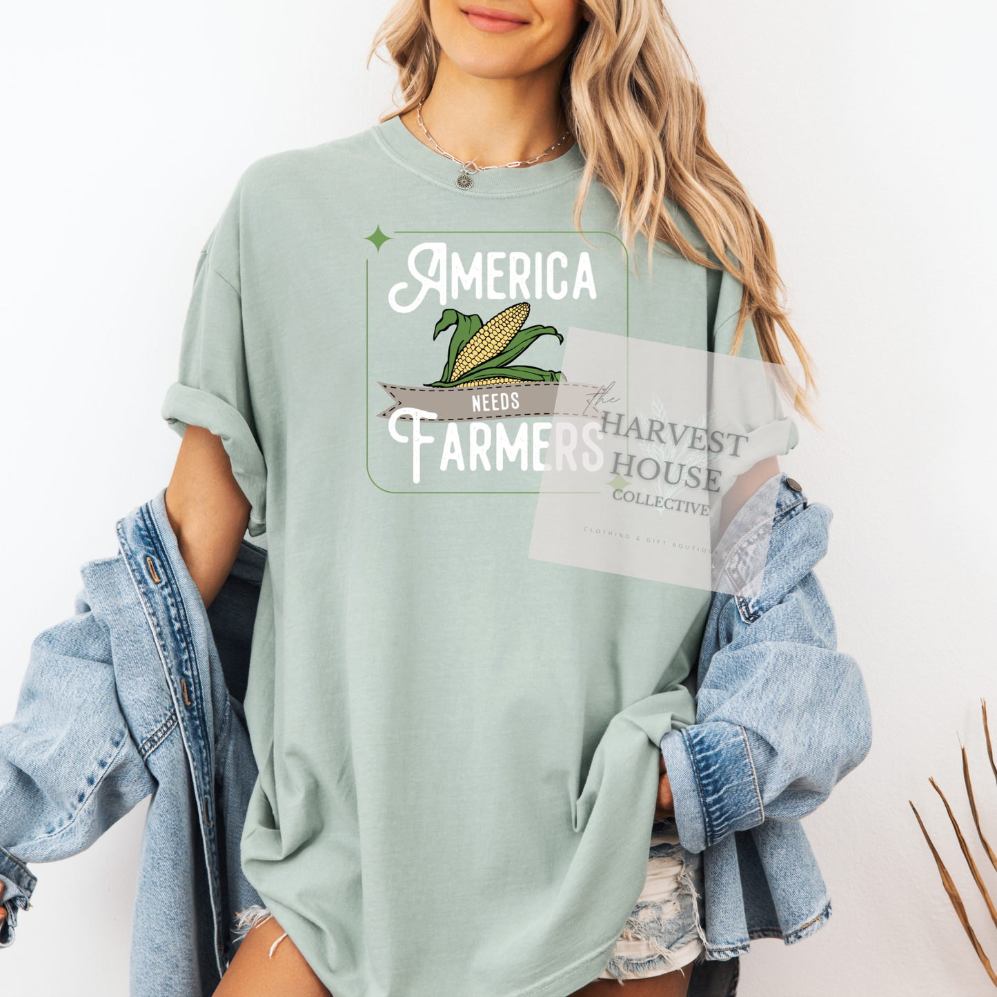 America Needs Farmeres White Writing Comfort Color Tee