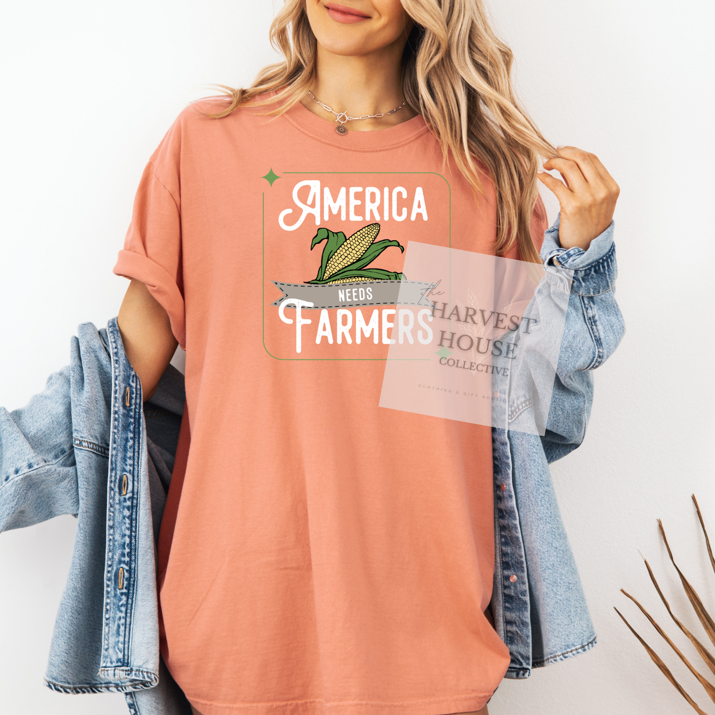 America Needs Farmeres White Writing Comfort Color Tee