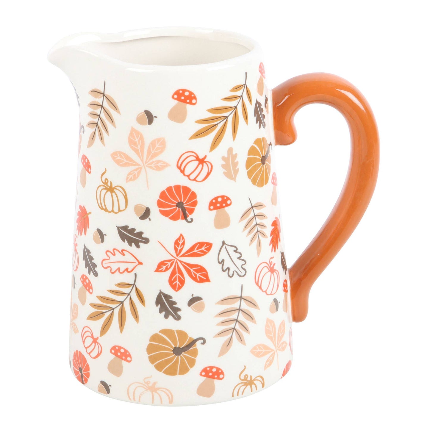 Fall and Autumn Leaves and Pumpkin Ceramic Flower Jug