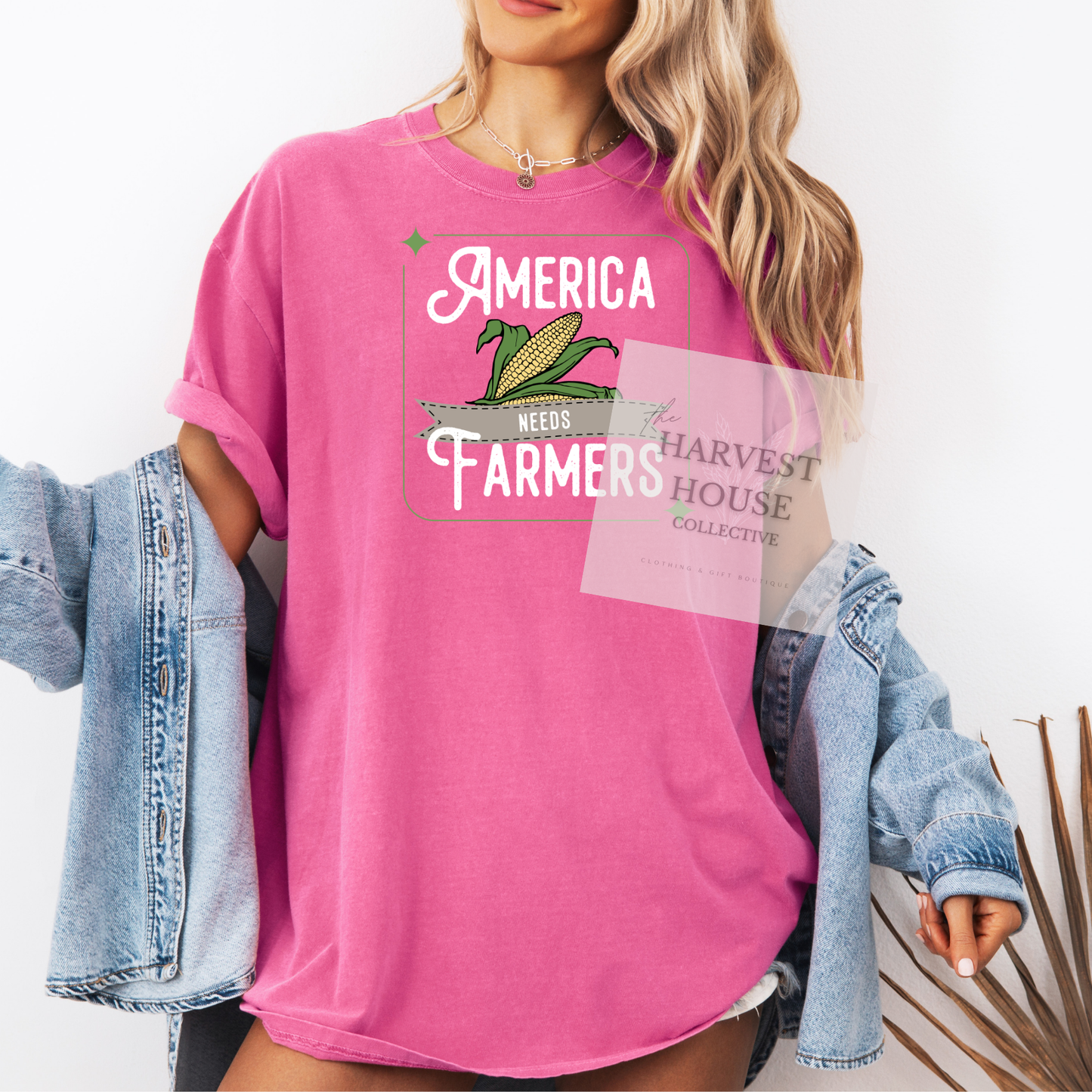 America Needs Farmeres White Writing Comfort Color Tee