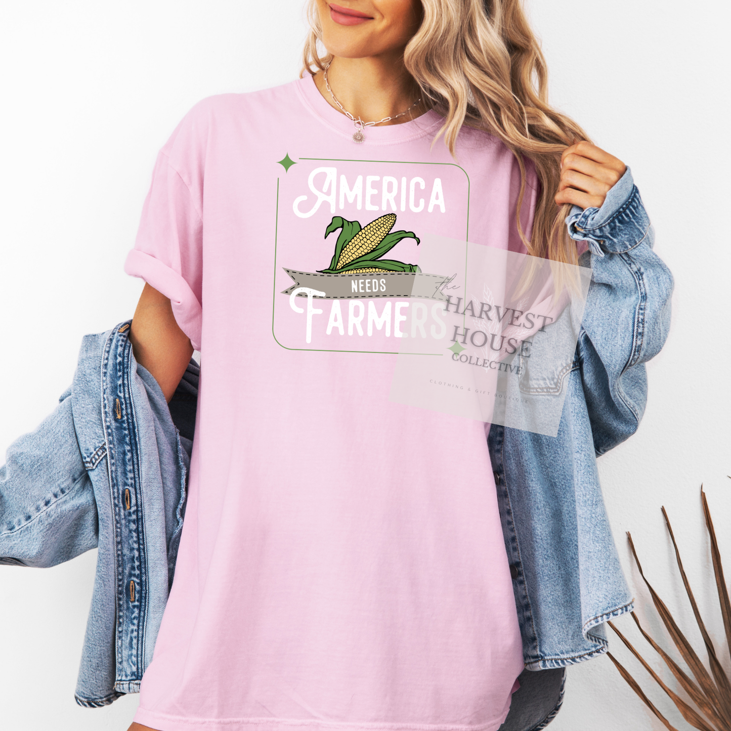 America Needs Farmeres White Writing Comfort Color Tee