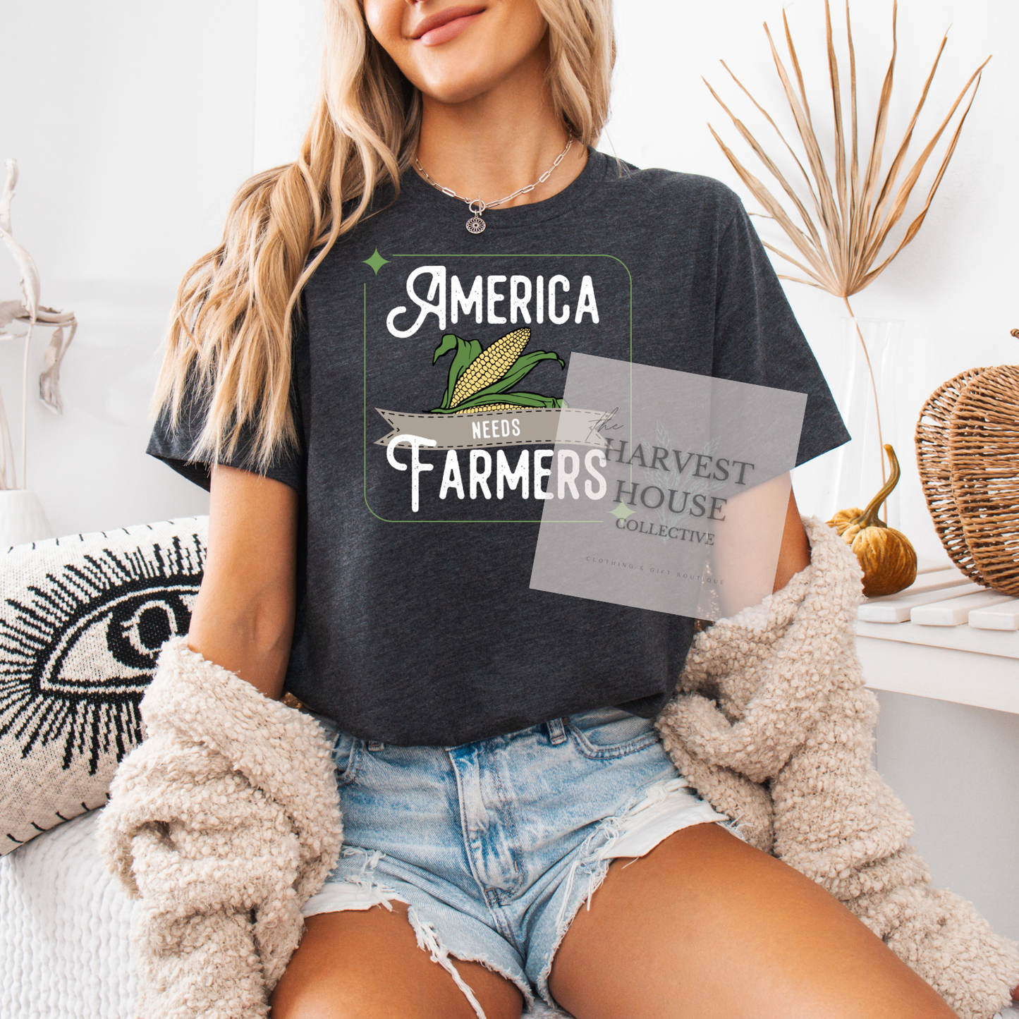 America Needs Farmers White Writing Bella Canvas Tee