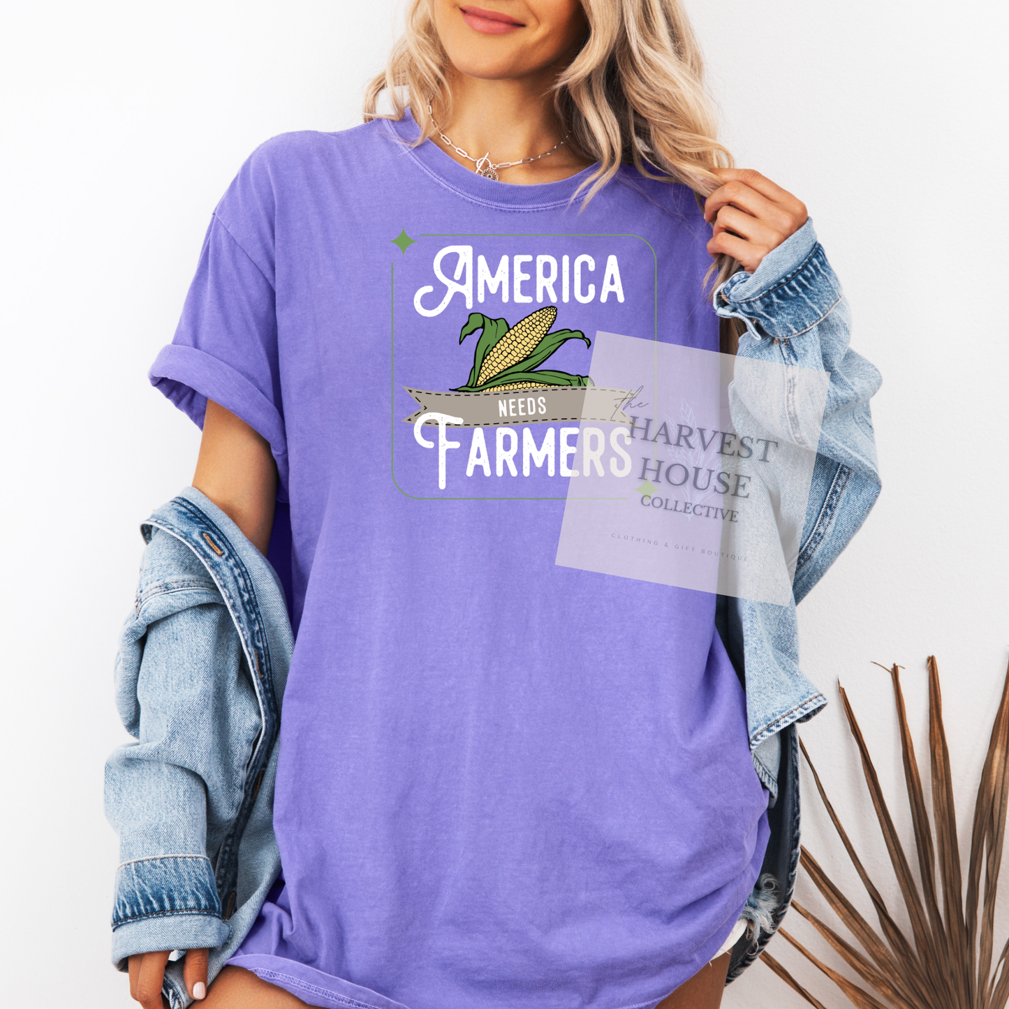 America Needs Farmeres White Writing Comfort Color Tee