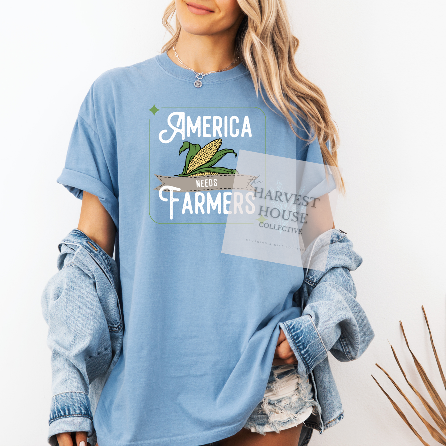 America Needs Farmeres White Writing Comfort Color Tee