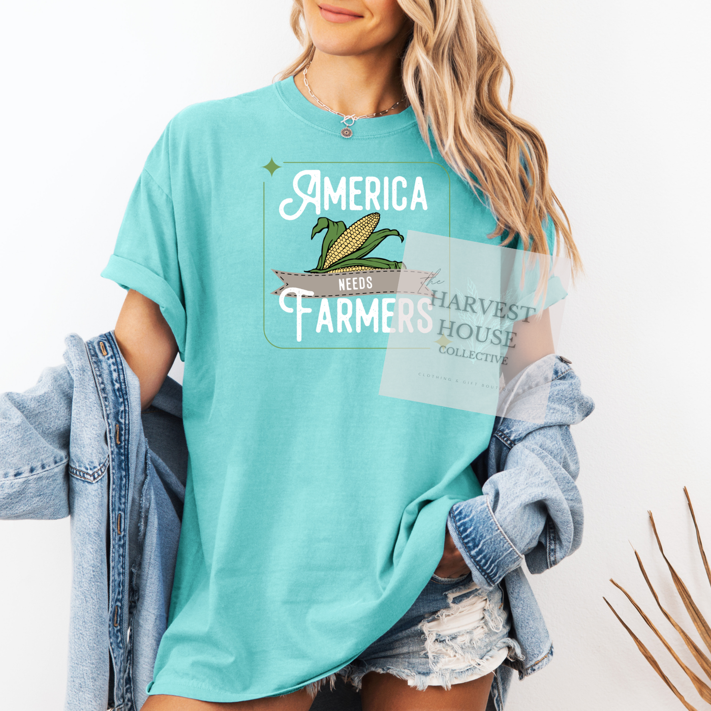 America Needs Farmeres White Writing Comfort Color Tee