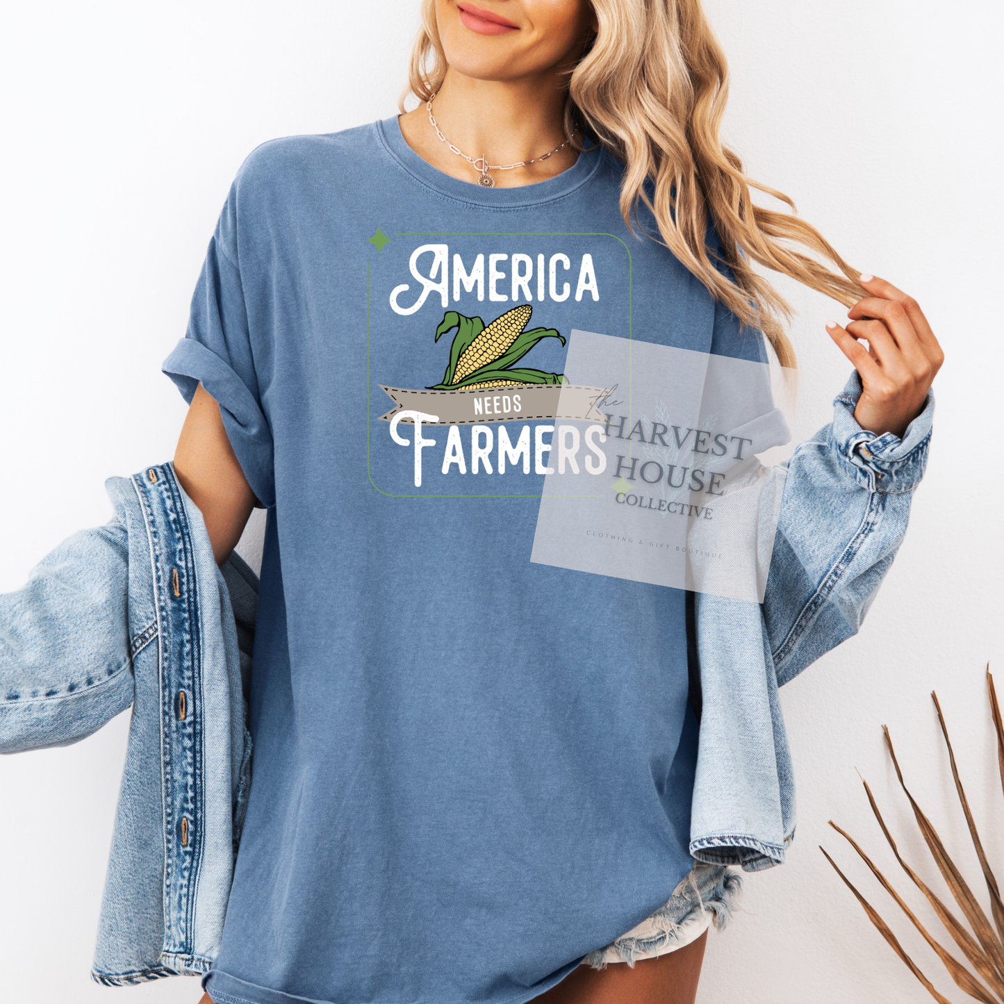 America Needs Farmeres White Writing Comfort Color Tee
