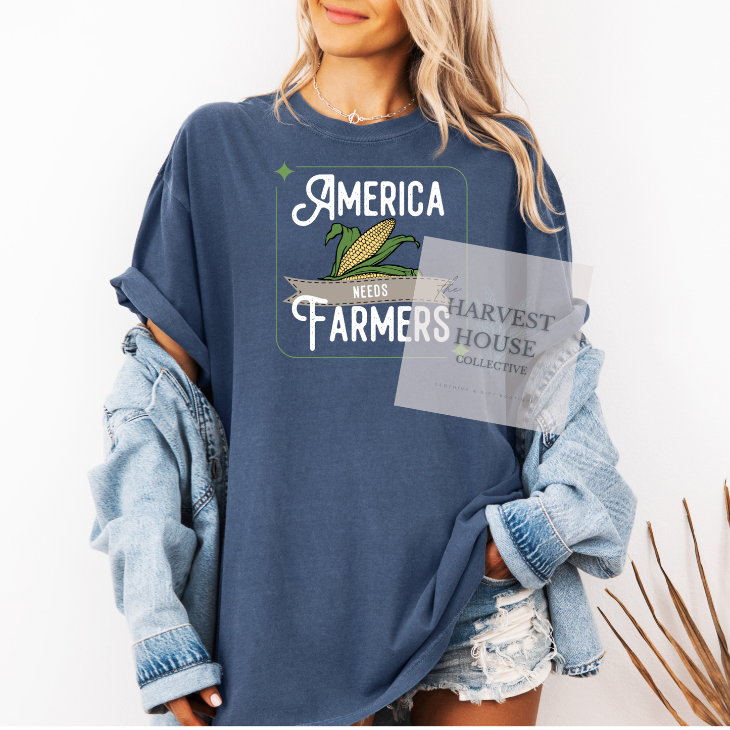 America Needs Farmeres White Writing Comfort Color Tee