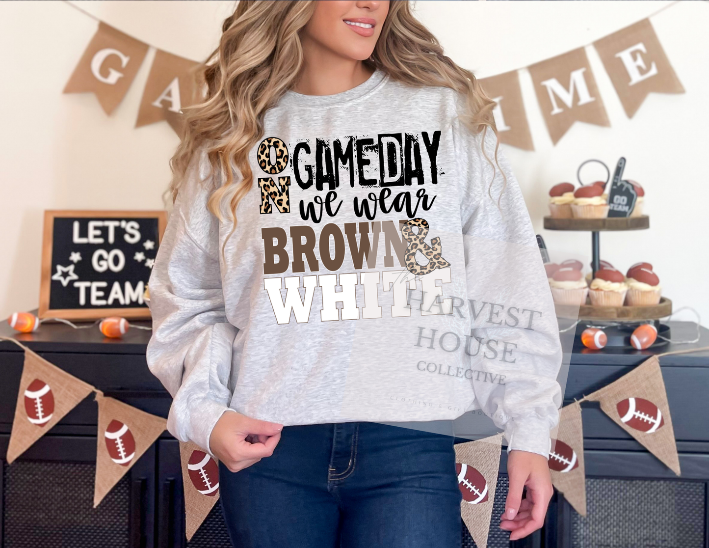 On Gameday We Wear Brown and White Shirt