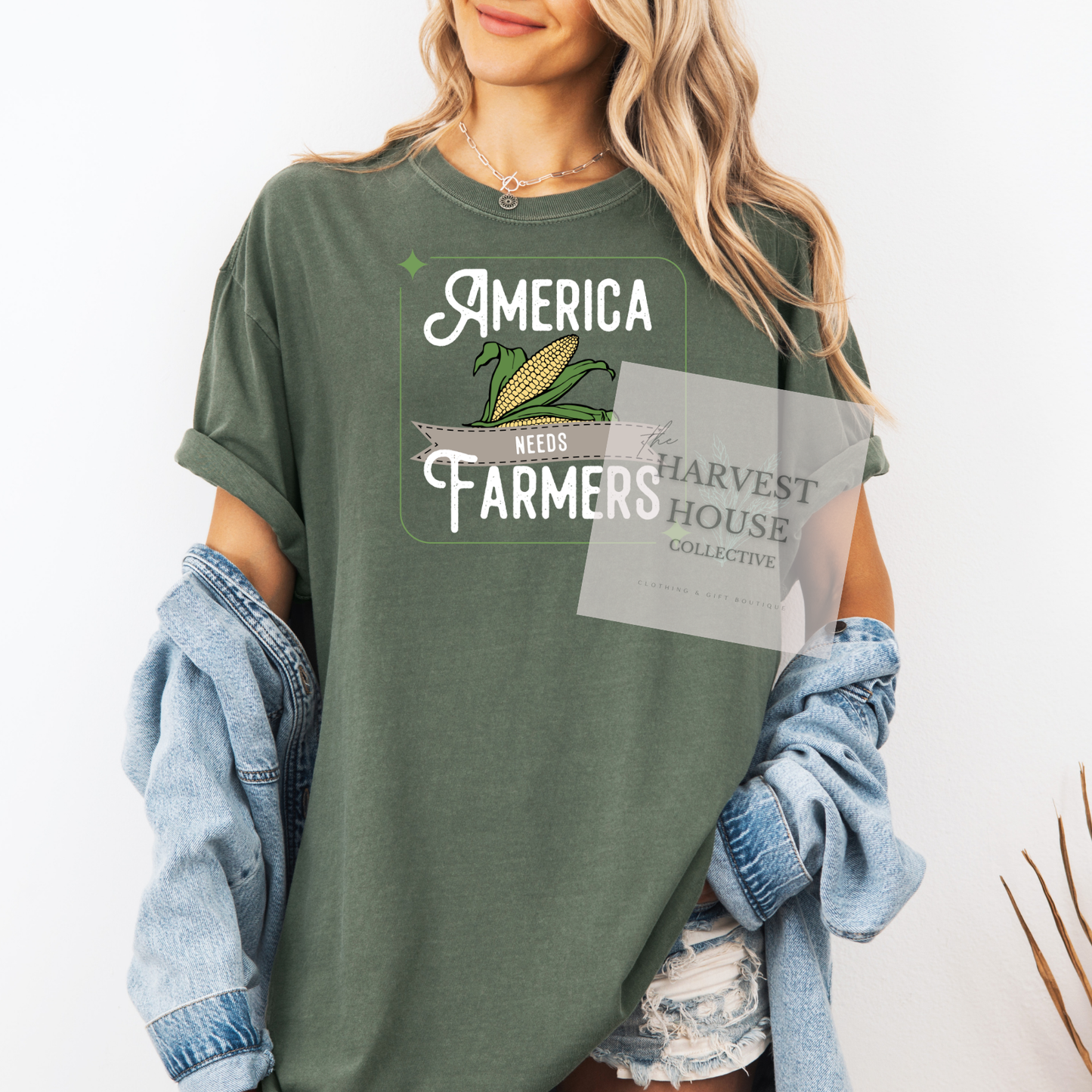 America Needs Farmeres White Writing Comfort Color Tee