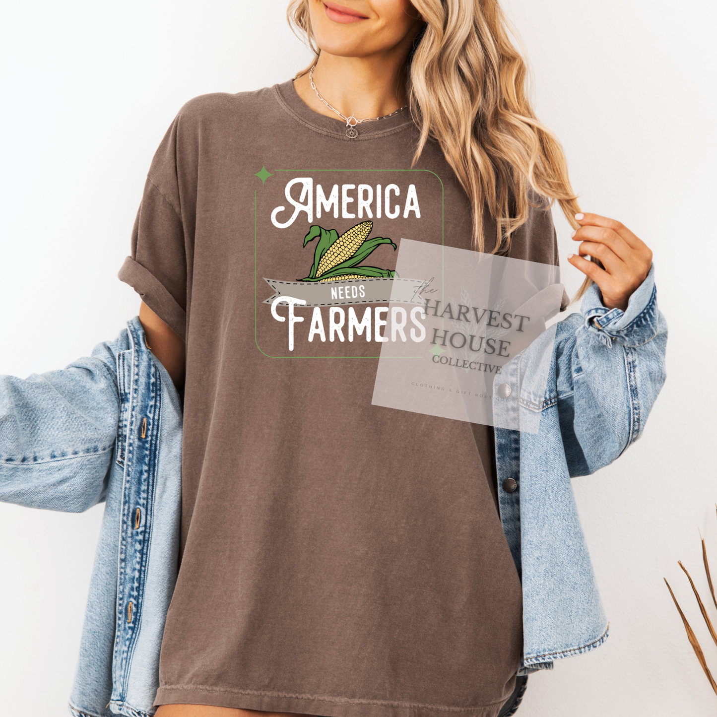 America Needs Farmeres White Writing Comfort Color Tee