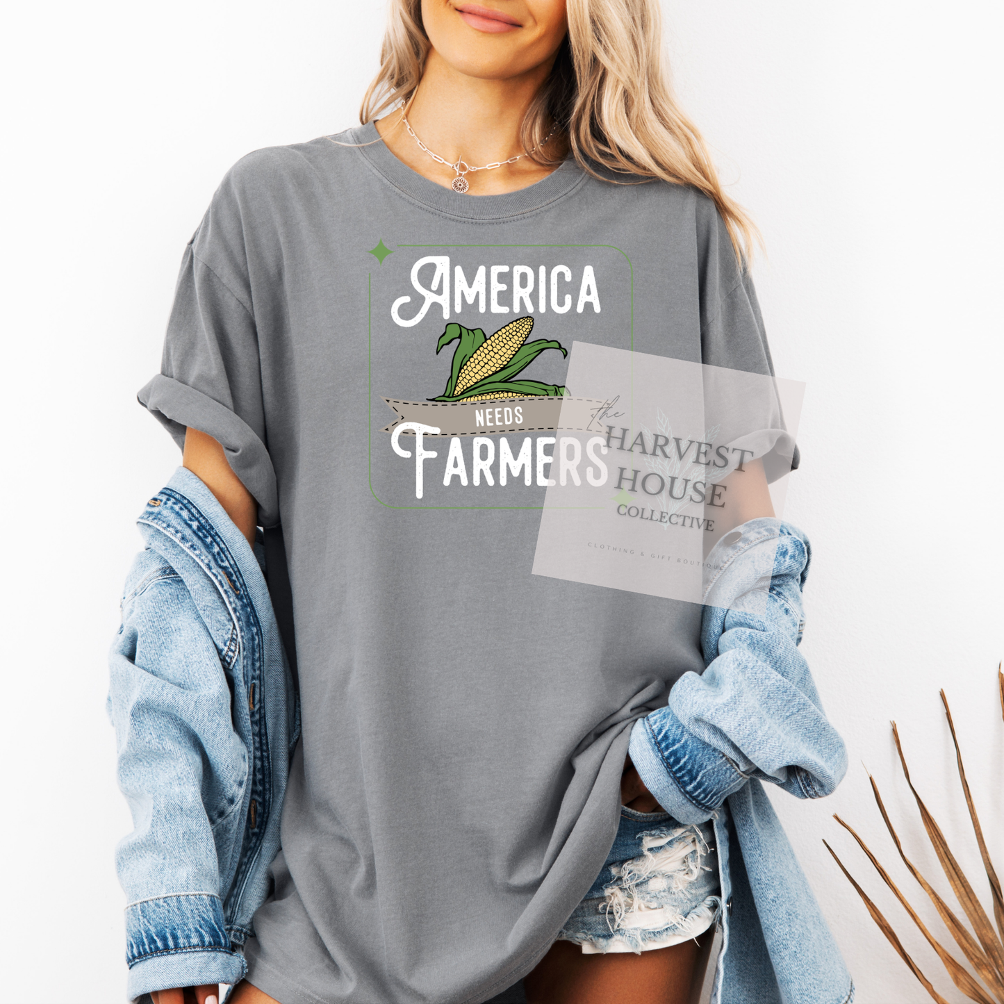 America Needs Farmeres White Writing Comfort Color Tee