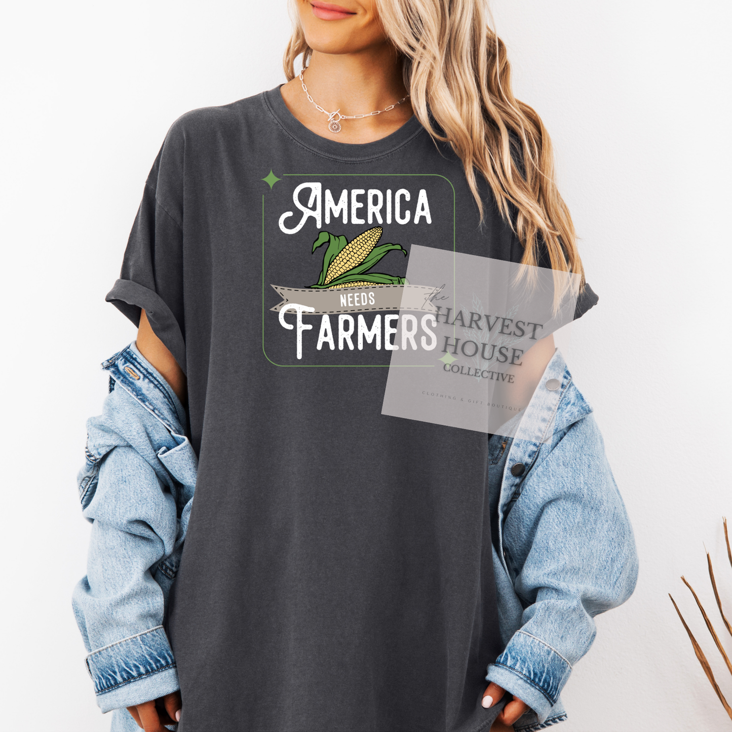 America Needs Farmeres White Writing Comfort Color Tee