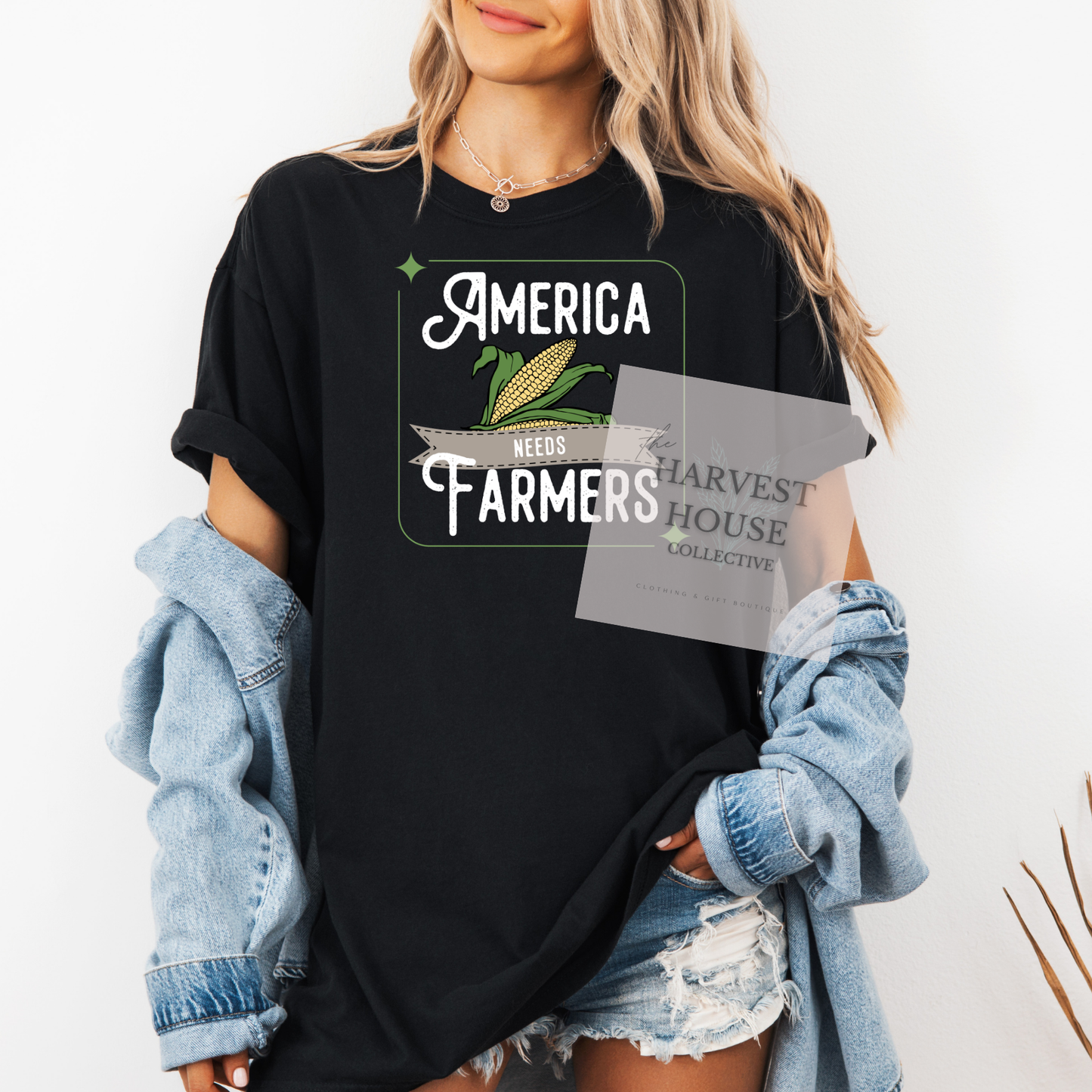 America Needs Farmeres White Writing Comfort Color Tee