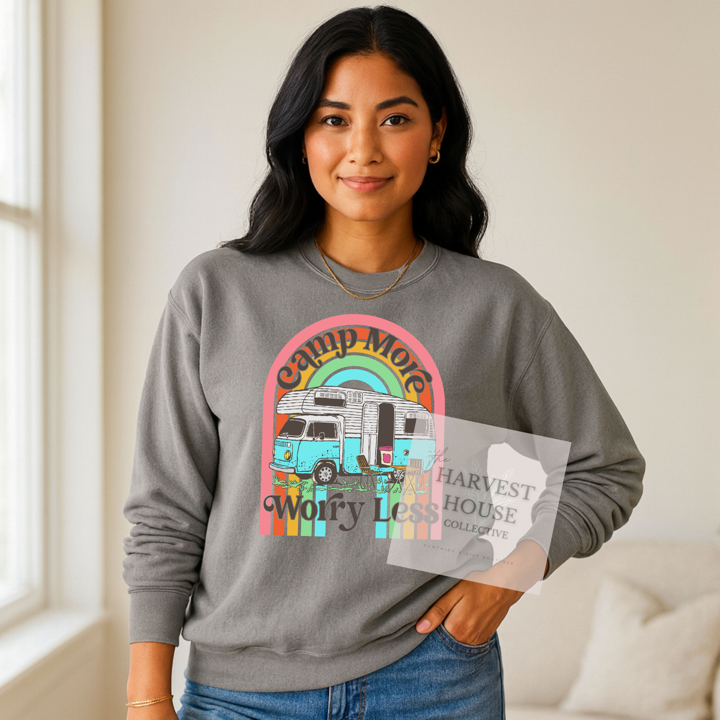 Camp More Worry Less Comfort Color Crewneck