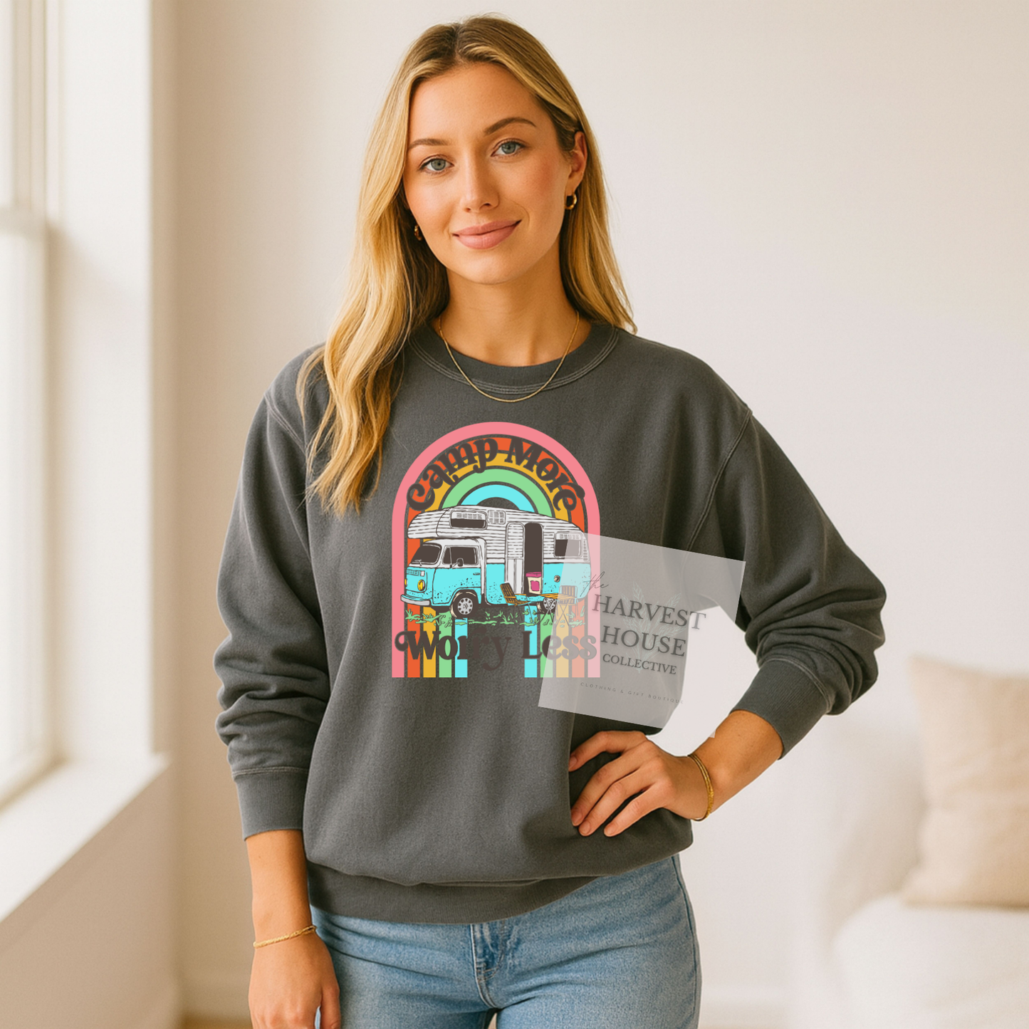 Camp More Worry Less Comfort Color Crewneck