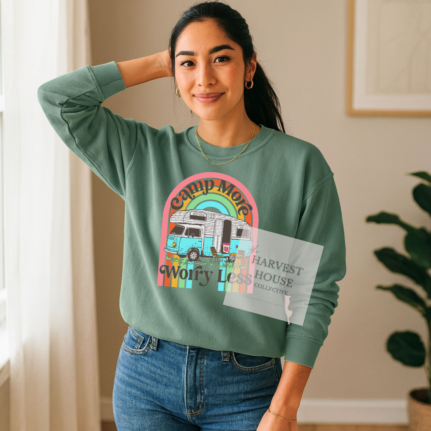 Camp More Worry Less Comfort Color Crewneck