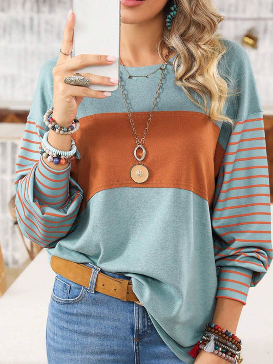 Round Neck Casual Striped Long Sleeve Shirt
