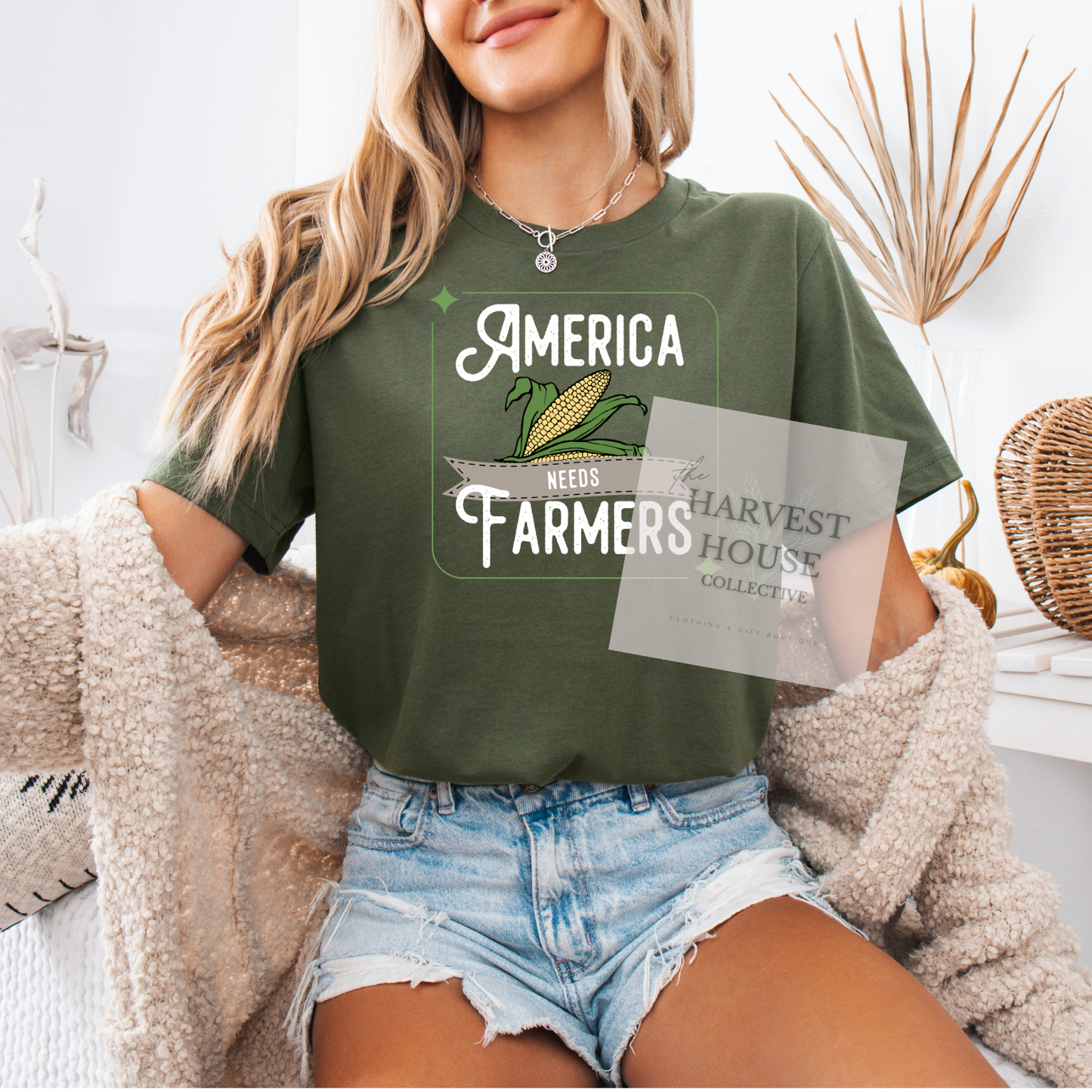 America Needs Farmers White Writing Bella Canvas Tee