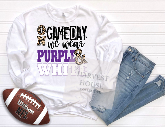 On Gameday We Wear Purple And White Shirt