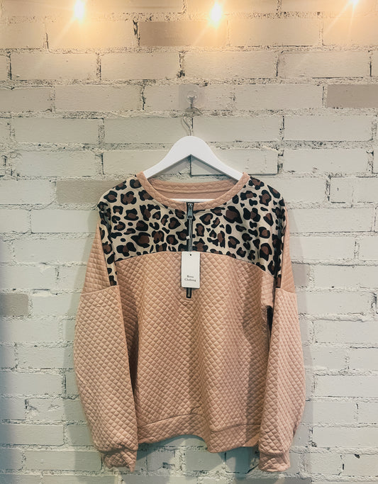 Leopard print zip-neck sweatshirt