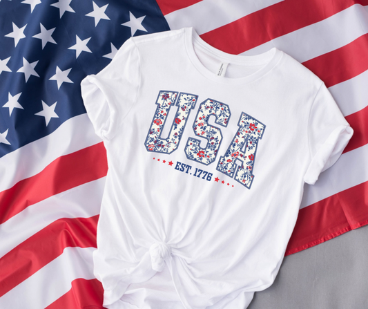 Floral USA Tee