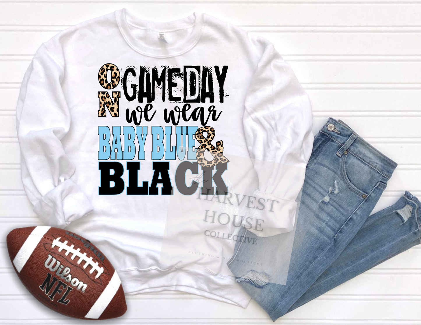 On Gameday We Wear Baby Blue And Black Shirt