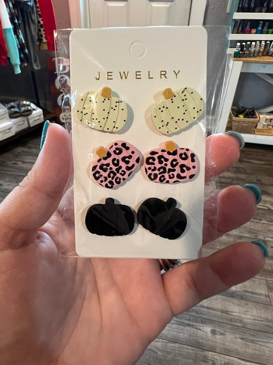 Leopard Pumpkin Studs Triple Earring Card