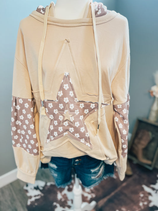Floral Patchwork Star Drawstring Hoodie