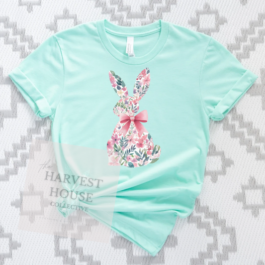 Floral Bunny With Bow Tee