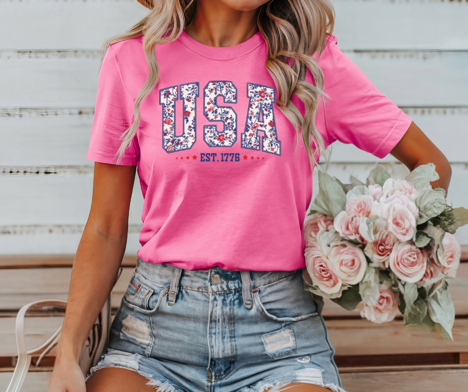 Floral USA Tee