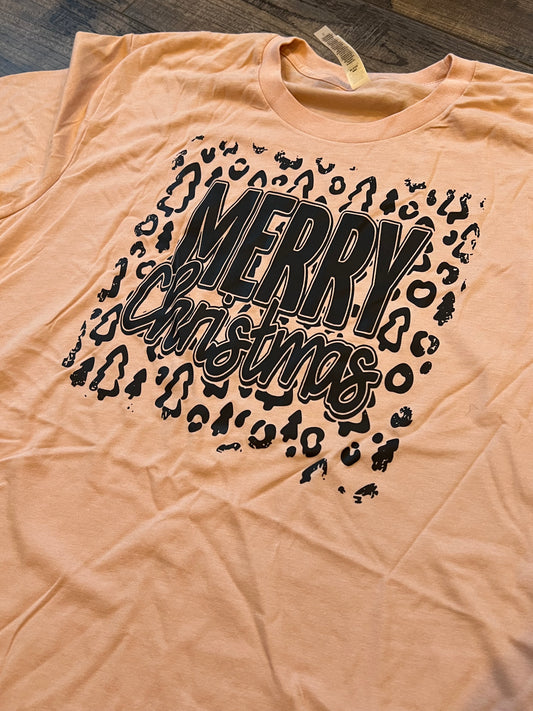 Black Print Merry Christmas Cheetah Tree Shirt