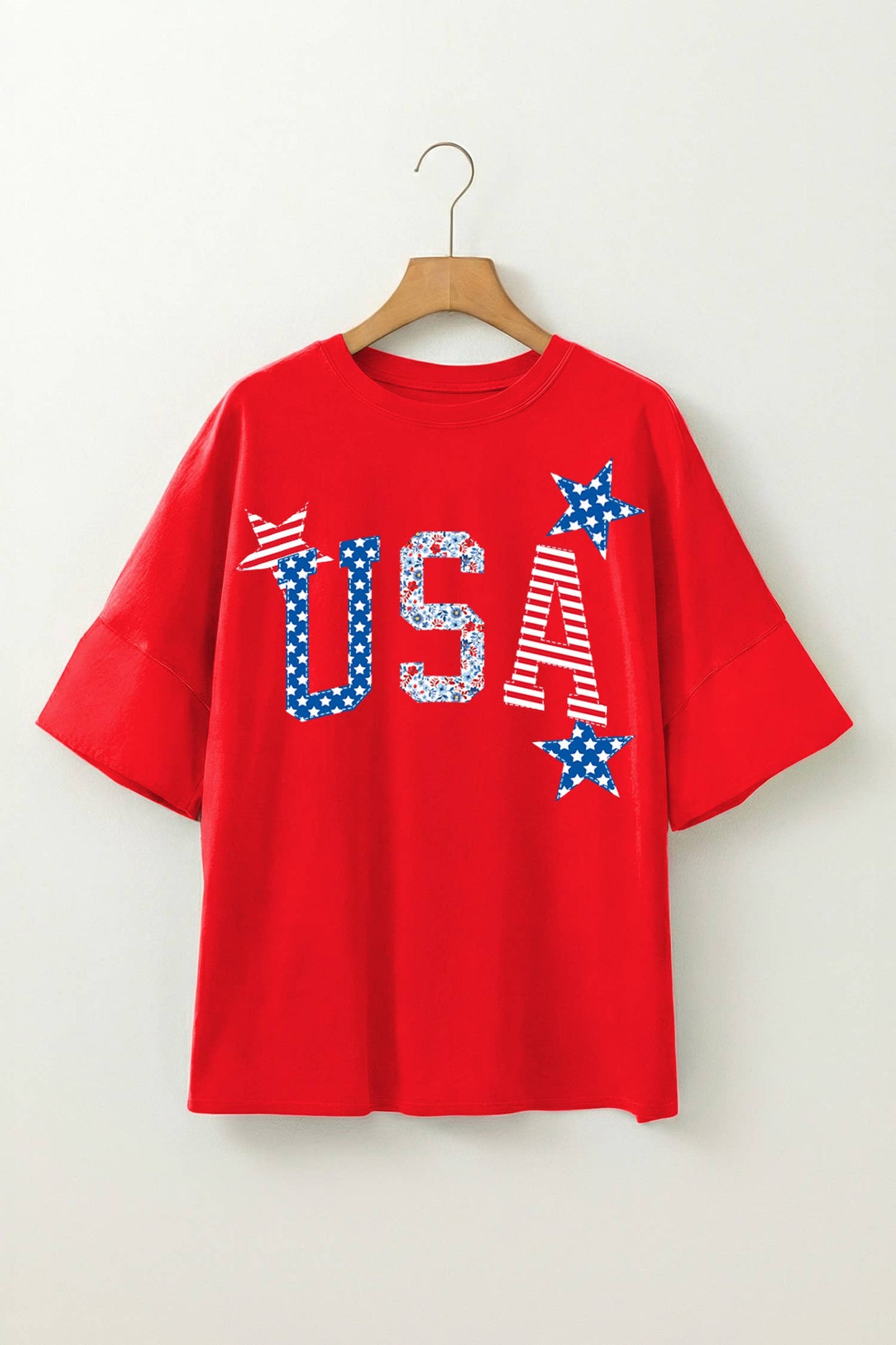 USA Patriotic Star Patched Oversize Tee | S-XL